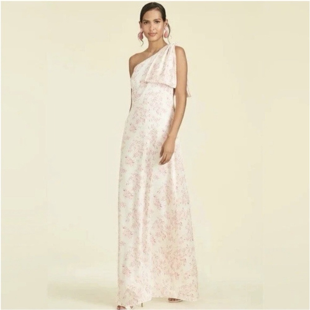 Sachin & Babi Rouge Rose Watercolor Chelsea Gown Bow One-Shoulder Dress 14 NWT